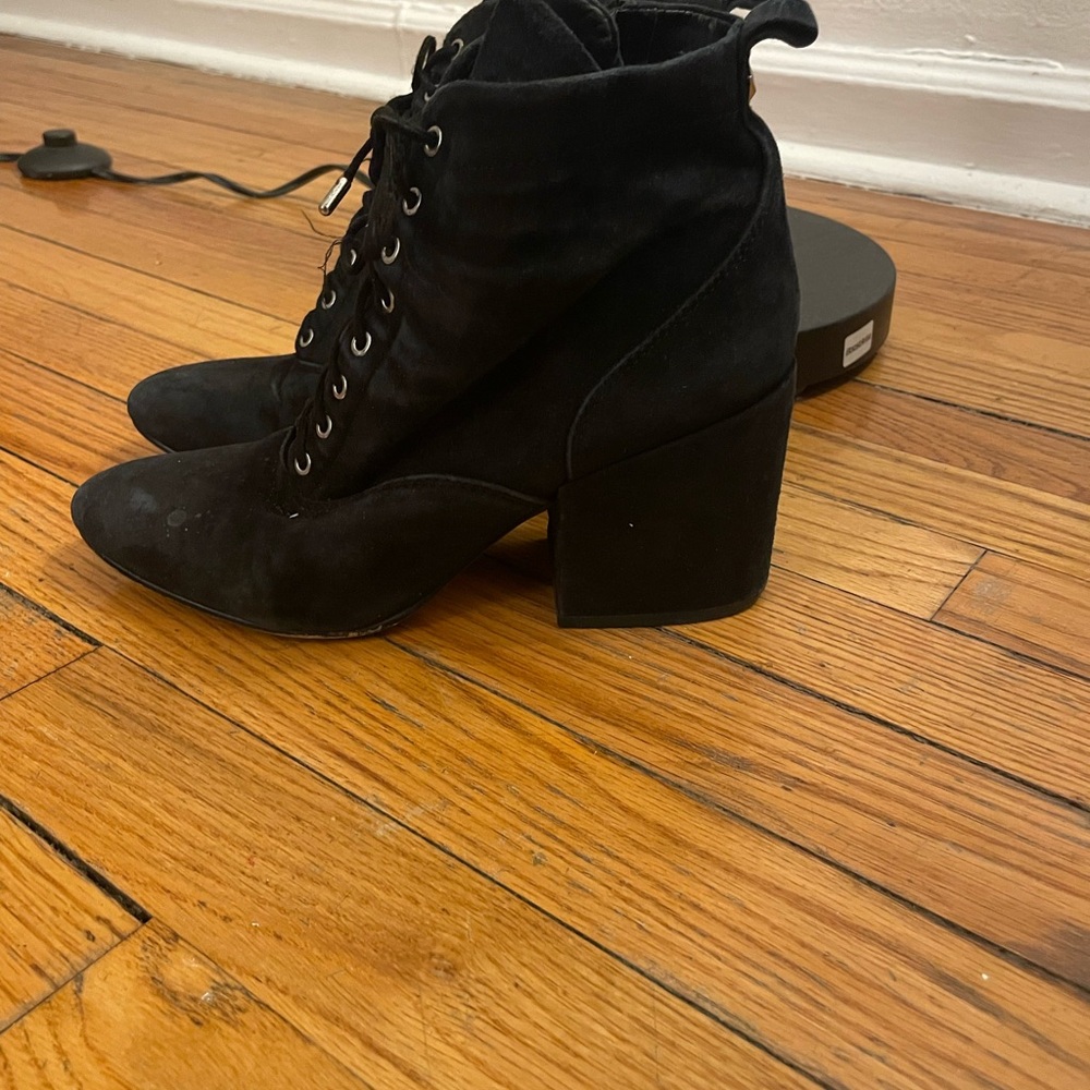 Sam Edelman Black Lace-Up Suede Block Heel Ankle Boots